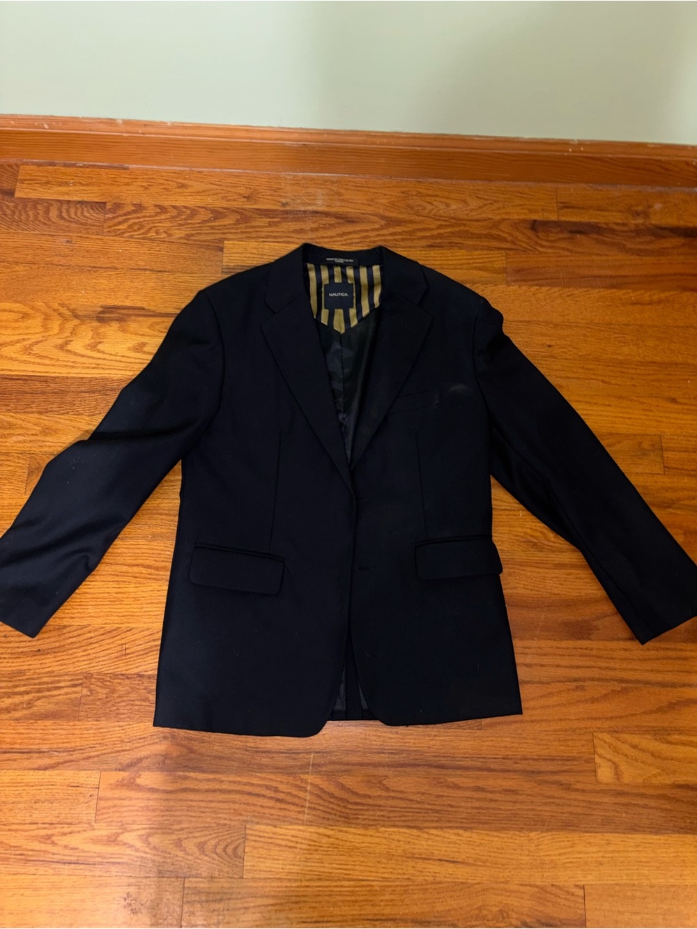 Nautica Boys Black Blazer with Subtle Stripe Lining
